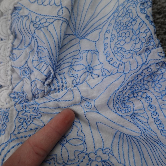 Lilly Pulitzer Dress Womens 10 White Blue Embroidered Sea Life Lace Trim V Neck - Picture 4 of 10